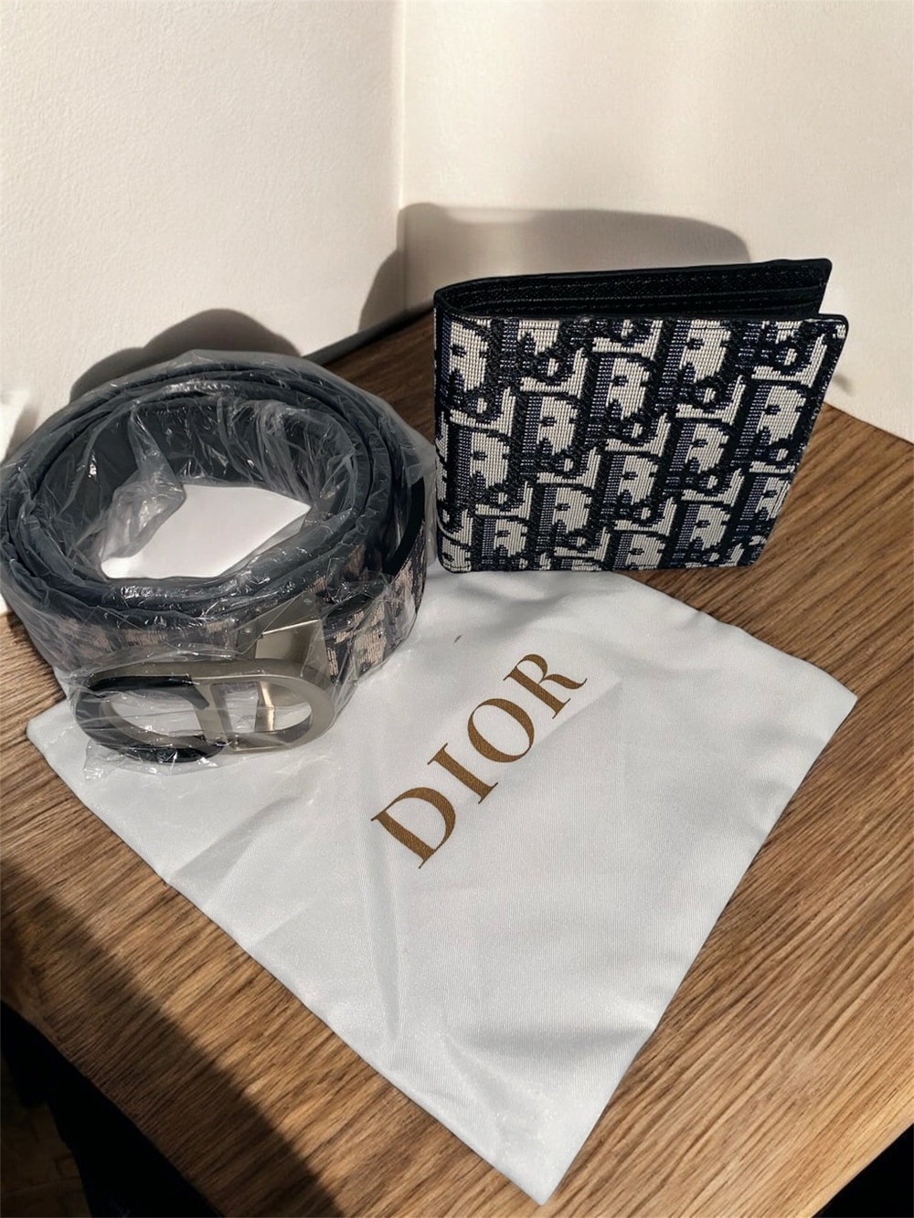 Dior Black and White Monogram Wallet with Black Leather Belt